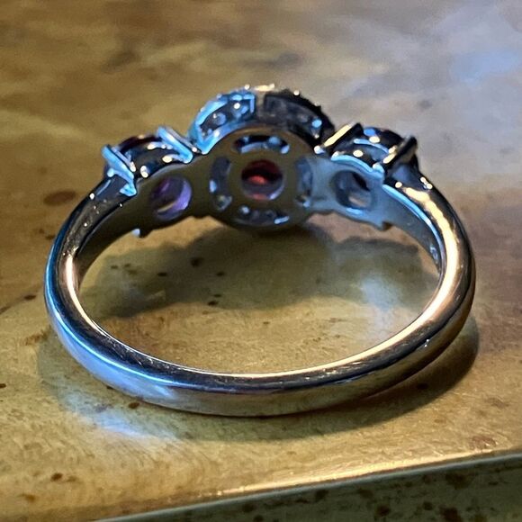 Natural Rhodolite Garnet Sterling Silver Ring Size 8.75 - Picture 4 of 9